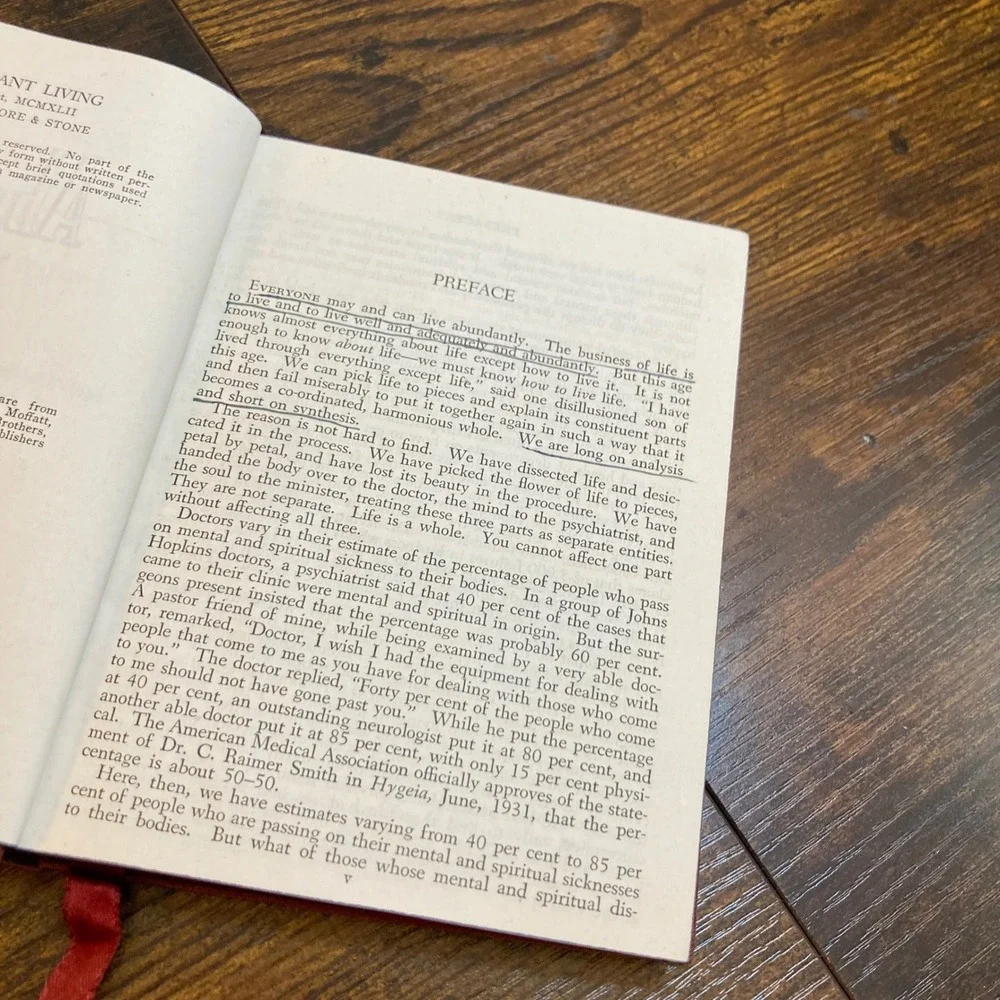 Abundant Living E. Stanley Jones 1942 Hardcover Vintage Religious Devotional
